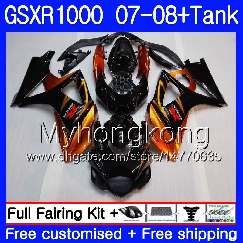 7Gifts + Tank Orange Svart Hot för Suzuki GSXR-1000 K7 GSX-R1000 GSXR 1000 07 08 301HM.13 GSXR1000 07 08 Bodywork GSX R1000 2007 2008 Feedings