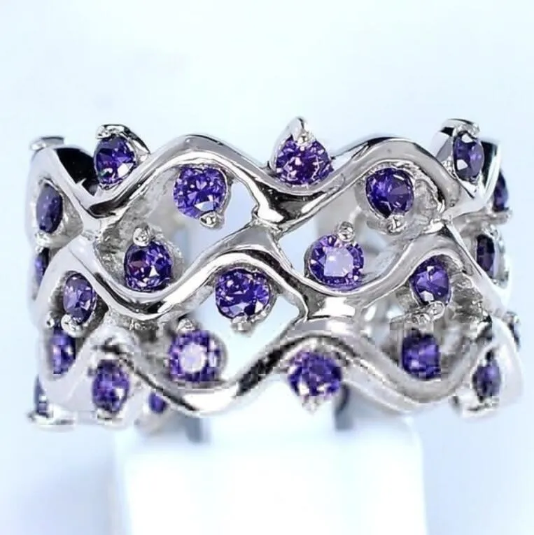 Ametista anel de zircão tanzanite feminino anel de diamantes completa