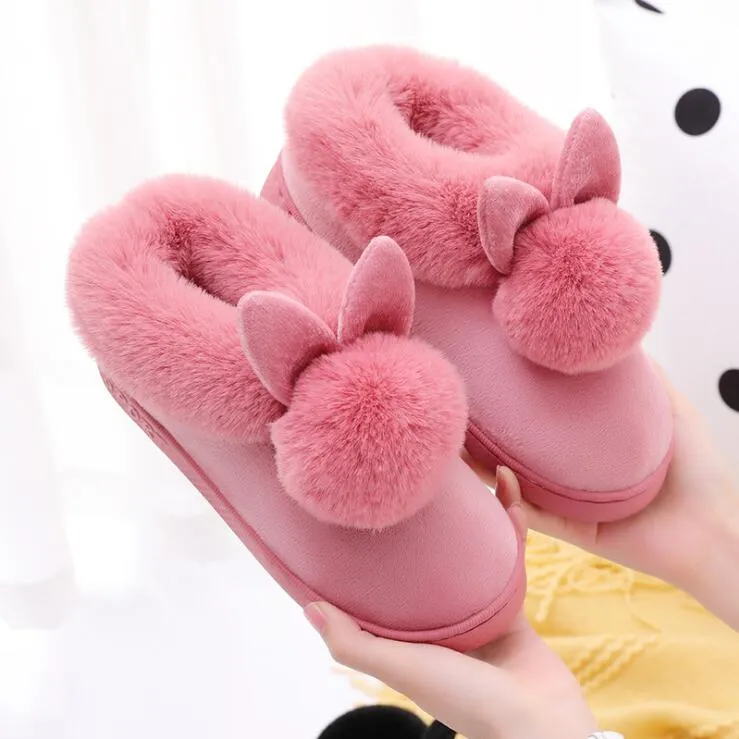 Nouvelles femmes pantoufles fourrure oreilles de lapin en peluche velours neige femme pantoufle intérieur maison chaussures grande taille dames doux confort chaussures