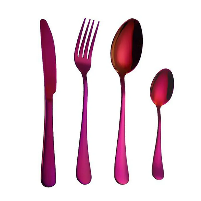 7 색 4PCS 골드 Flatware 세트 럭셔리 로즈 골드 칼 붙이 세트 스테인레스 스틸 저녁 식사 스푼 나이프 포크 식기 for Home Kitchen Restaurant