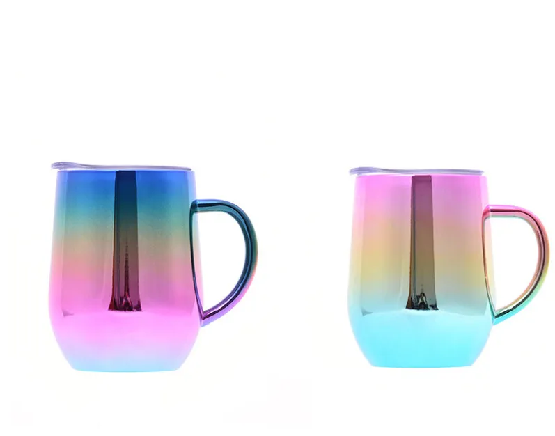 L'ultimo modello di tazza colorata, tazza thermos a guscio d'uovo in acciaio inossidabile a doppio strato, con maniglia, supporta il logo personalizzato del cliente