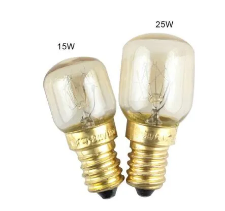 220V Lâmpada de alta temperatura 15W 25W E14 300 graus de micro-ondas de micro-ondas Ampola de ampola de tungstênio Bulbos de filamento Bulbo de sal incandescente