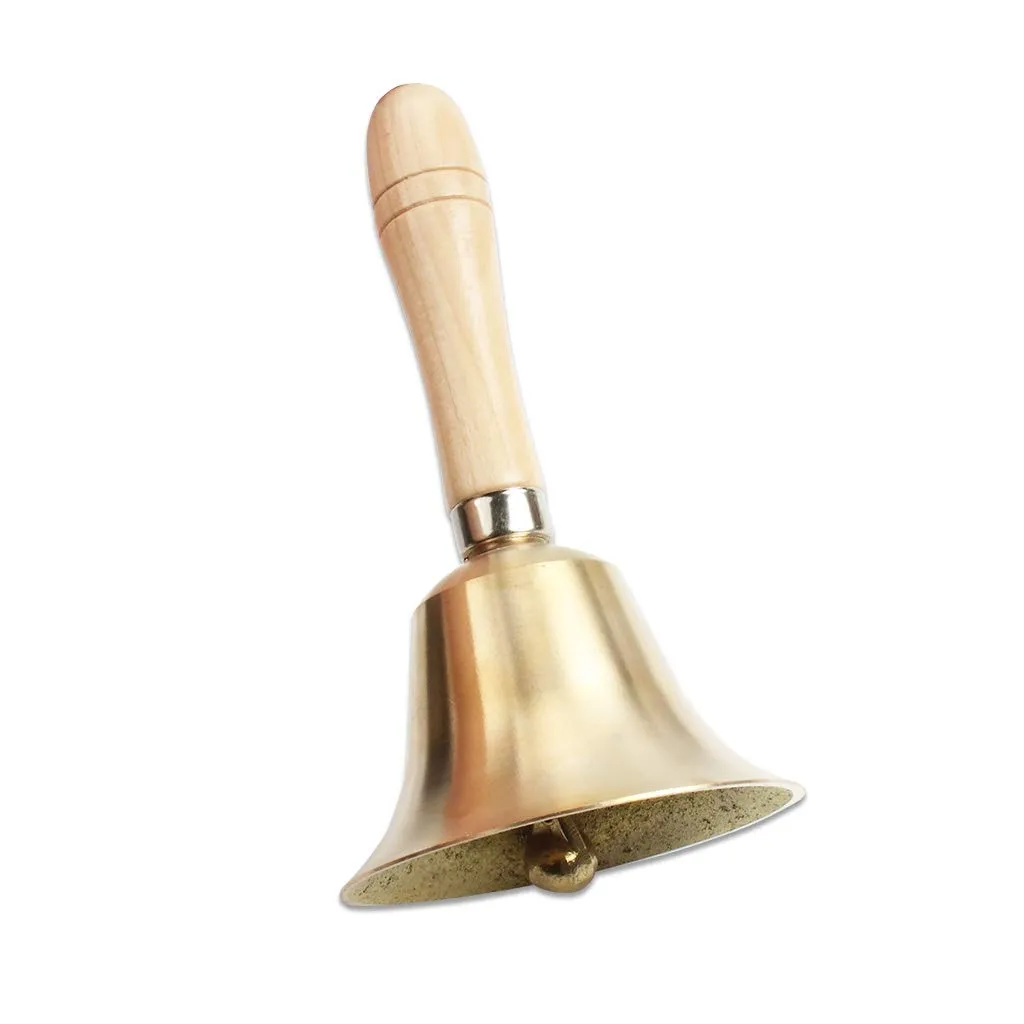 Gouden stalen hand bell luide bel bel alarm voor bruiloft evenementen decoratie, voedsel lijn jingles rinkelen