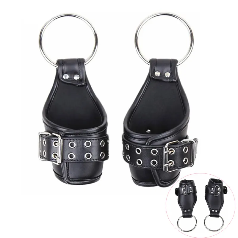 Menottes poignets réglables cuir noir BDSM -[168] - Boutique