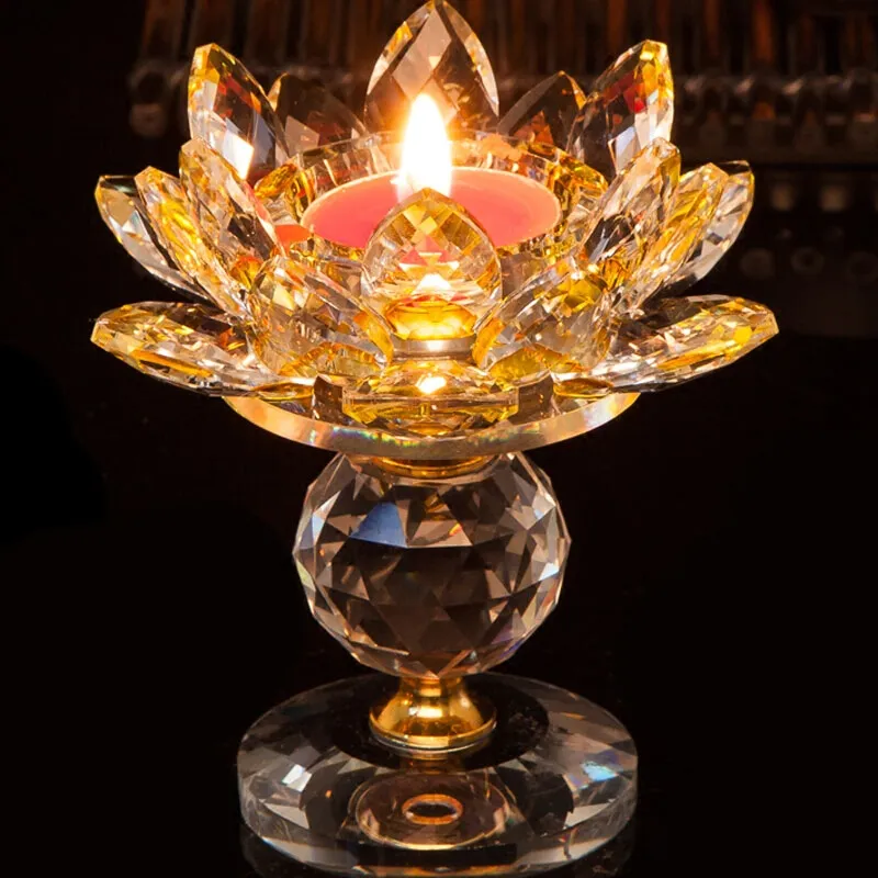 Kristallglas-Kerzenhalter, Lotusblüten-Kerzenständer, Feng Shui-Wohnkultur, großer Teelicht-Kerzenständer