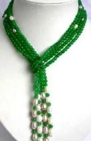 6mm Jade Verde Blanco Perla Bufanda Forma Collar 50 SS025270N
