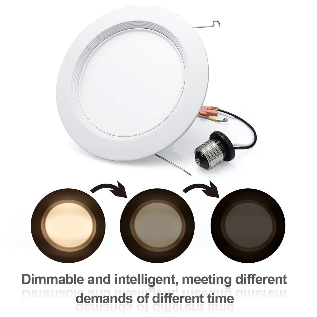 Downlights Indoor Dimmable E26 6 "Remplacement 75W) 1000 Lumens 2800-3200K LIGHTS DE LED WHITE CHAUFFAIRE DE LED ENCASSED CONDITIONNEMENT