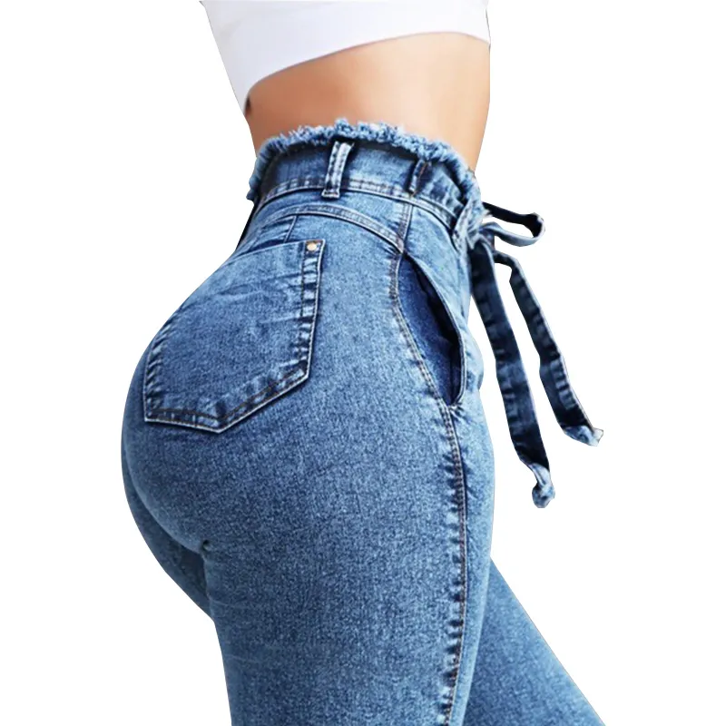 Calças de calça jeans de cintura alta Plus Size Sexy Mulheres Streetwear  Denim Calças de Jeans Lápis Calças Vaqueros Mujer de Cintura Alta Tallas