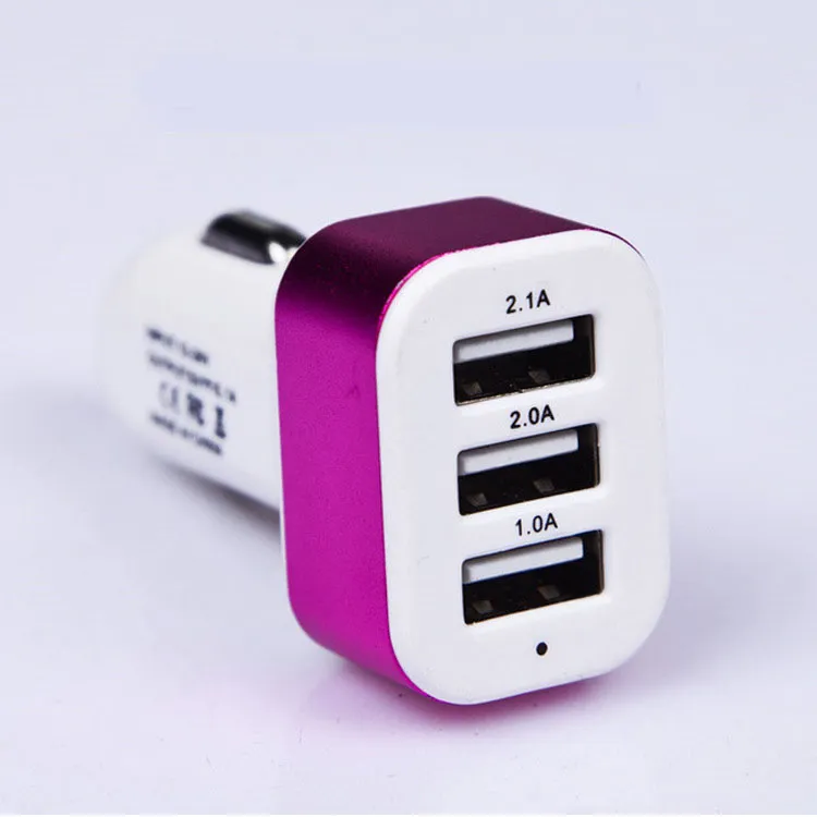 High quality 3 USB Port Car charger for iPhone SAMSUNG HUAWEI Universal charging adapters DHL Free