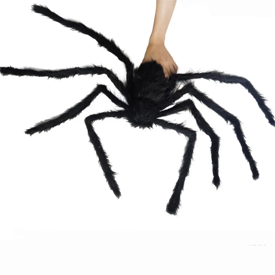 150 cm/59 Zoll Schwarze Große Spinne Plüsch Kinder Kinder Spielzeug Halloween Gruselige Requisite Partybevorzugungen Lieferungen Bar KTV Halloween Dekoration JK1909XB