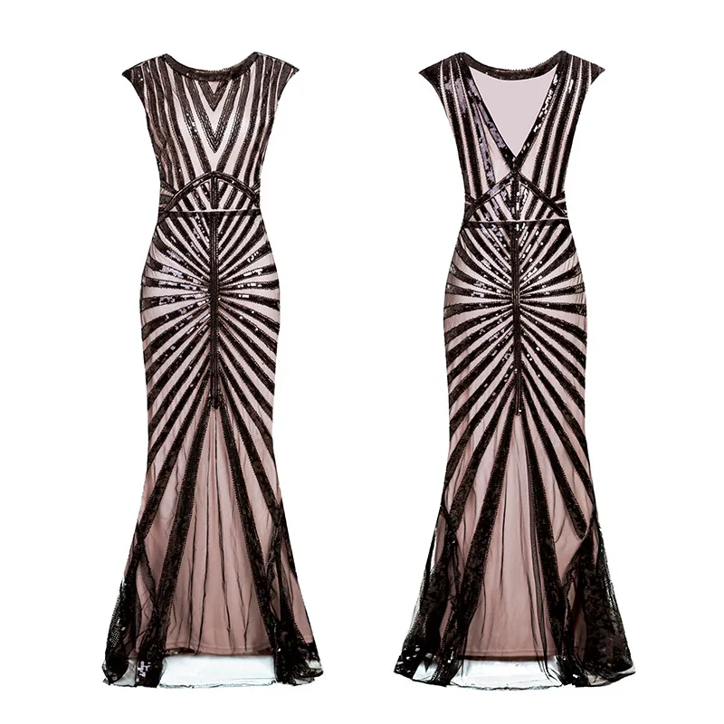 Robes Décontractées Femmes Années 1920 Great Gatsby Robe Longue Années 20  Flapper Vintage O Cou Sans Manches Dos Nu Maxi Fête Pour Cocktail De Bal Du  45,14 €