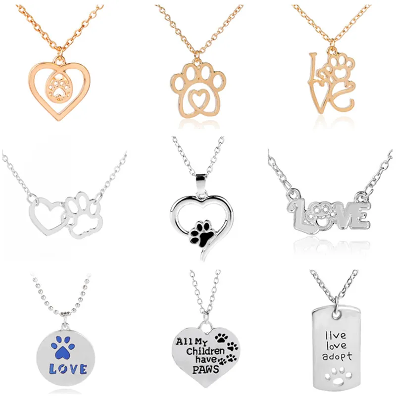 Fashion Heart Dog Paw Pendant Necklaces For Women Silver Gold Plated Link Chains Chokers Necklace Party Jewelry Gift