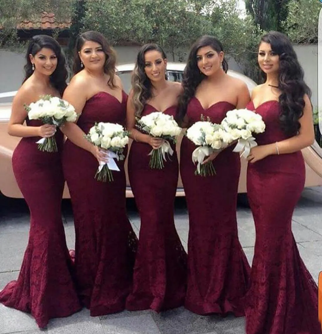 Burgundy Lace Mermaid Burgundy Color Bridesmaid Dresses - Modern and Affordable Wedding Guest & Prom Party Gown (BD8901)