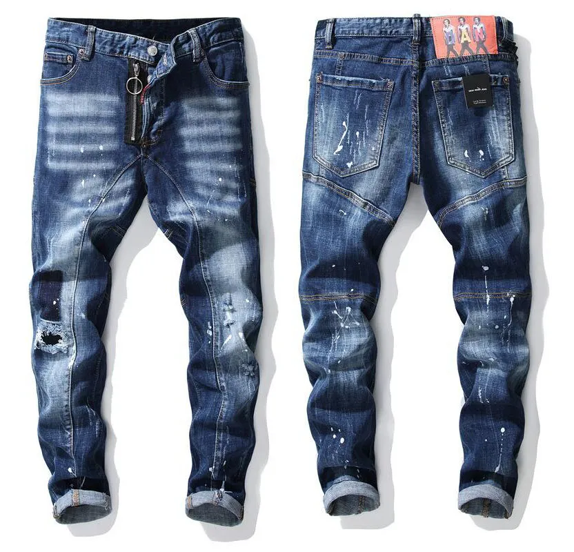 Blue Slim Fit Mens Jeans Washed Motocycle Denim Pants Streetwear Trousers From Xichat 39.09 DHgate.Com