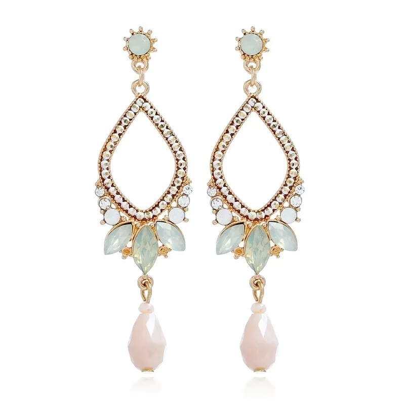 Wholesale- diamonds dangle earrings women girl water drop rhombus chandelier ear drops palace retro Bohemia style jewelry free shipping