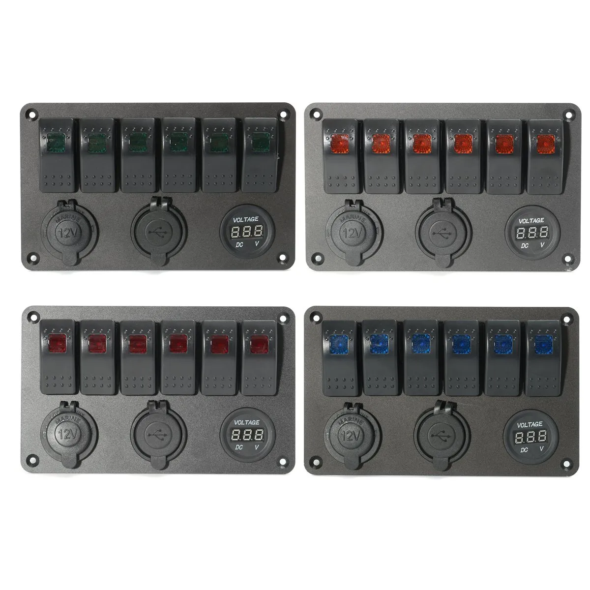 4 Gang 12V 24V Rocker Switch Panel Circuit Breaker Dual USB Voltmeter Car  Marine