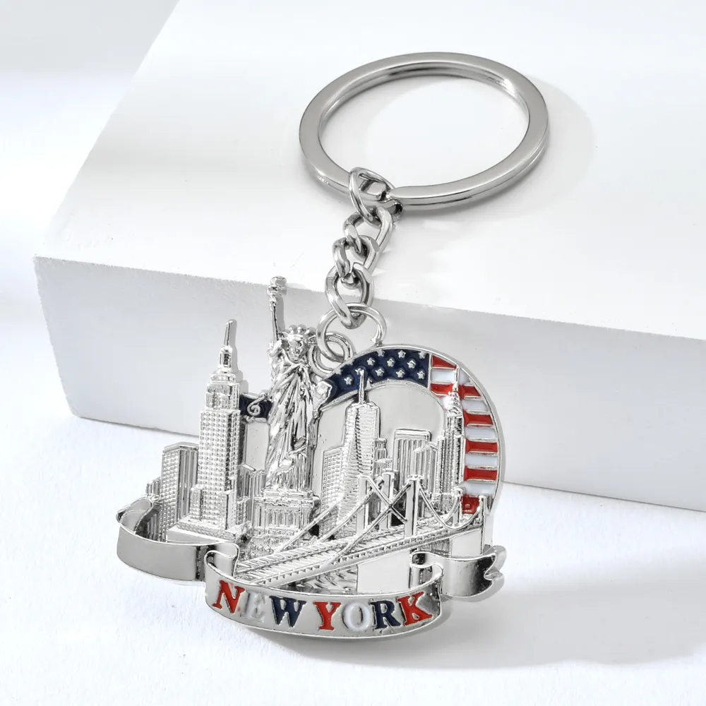 Vicney Letter Key Chain Souvenirs Empire State Building Statue of Liberty Keychain Brooklyn Bridge Key Ring for Women