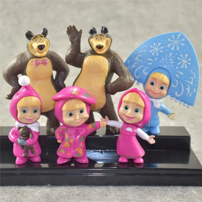 5 unids / set Masha oso de dibujos animados figura de acción de colección  Moble juguetes cumpleaños