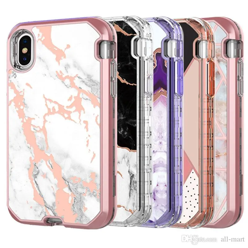 3IN1 Marble Case for Iphon 11 PRO MAX 8P XR XS MAX Soft TPU & Hard Plastic Back Cover Compatible with LG K40 K12 Plus