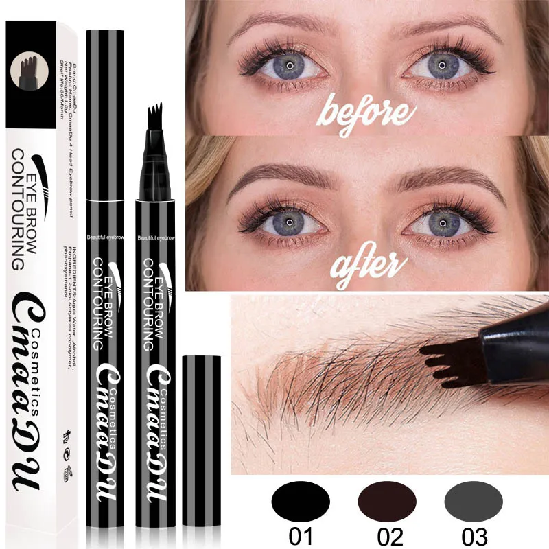 CmaaDu liquide stylo à sourcils liquides rehausseur de sourcils 3 couleurs 4 tête rehausseur de sourcils longue durée imperméable Hope13