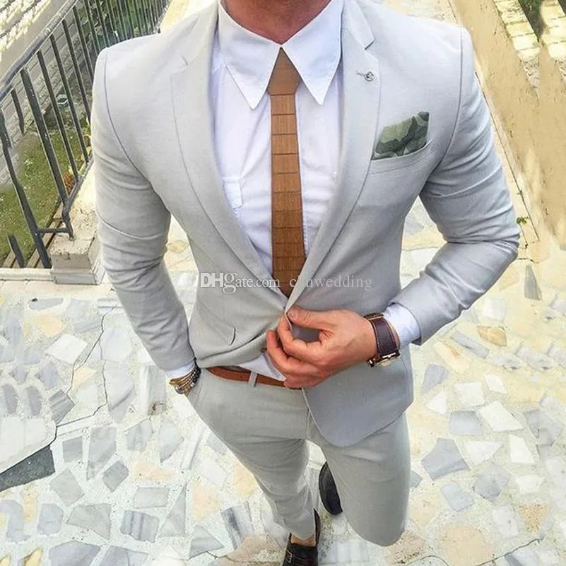 Suits Light Gray Mens Slim Fit Casual visita do casamento smoking noivo Noivo Prom Blazer Costume Homme 2 Pieces (Jacket + calça)