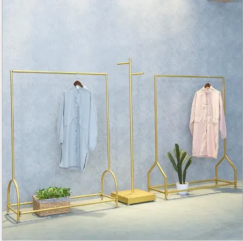 Golden clothing rack Bedroom Furniture Shopping racks in clothes stores display hang shelves Floor hanger clothes-horse