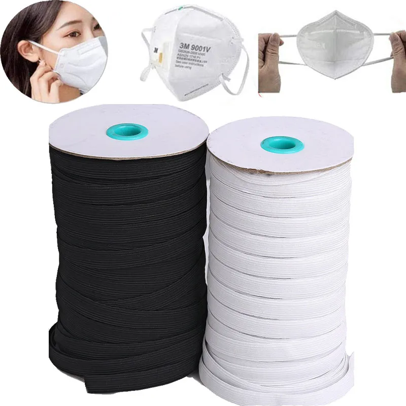 3/6/9/12mm DIY mask Elastic Band for Sewing masks Ear Hanging Rubber Band Tape Braided Cord Rope Stretch Knit Spool