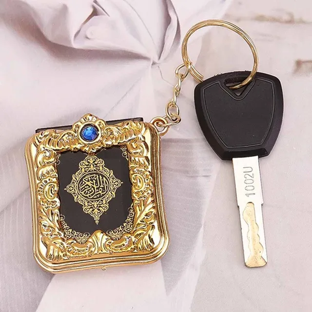 New Muslim Keychain Resin Islamic Mini Ark Quran Book Real Paper Can Read Pendant Key Ring Key Chain Religious Jewelry