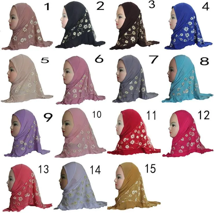 Baby muslim hijab wraps islamiska barn sjalar huvudduk barn sommar guld stämpling andningsbara turban pojkar tjejer etniska halsduk pashmina yp855