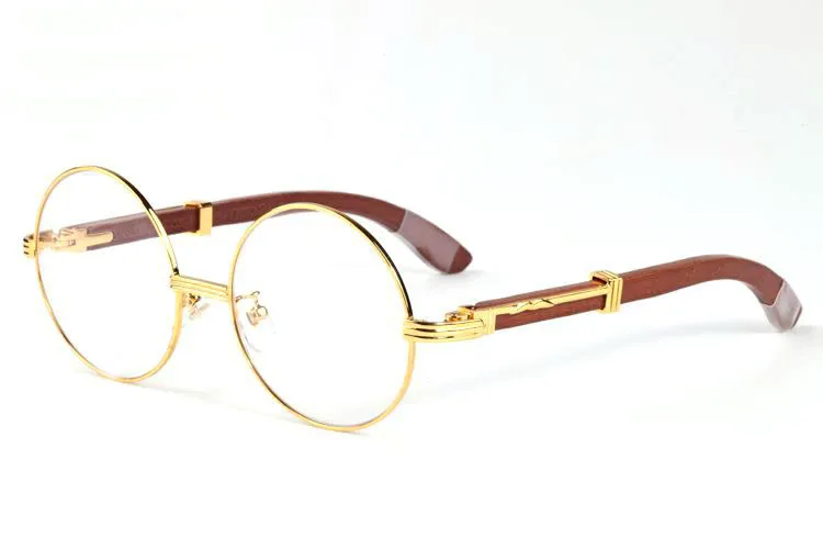 Luxe-mode randloze ronde zonnebril Merk Designer zonnebril voor mannen vrouwen buffelhoorn bril Heldere bruine lens houten frame met doos