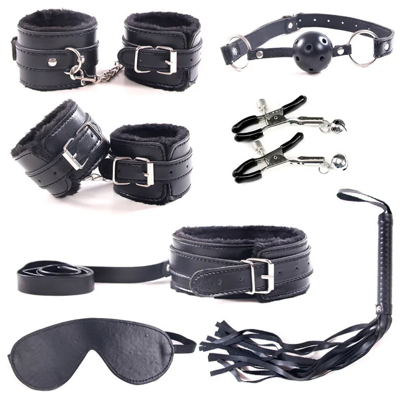 Sex Verktyg Shop Sex Produkter 7 st / set Rollspel Läder Vuxen Sexig Sexleksaker BDSM Fetish Bondage Harness Kit Sextoys för par Y18110802