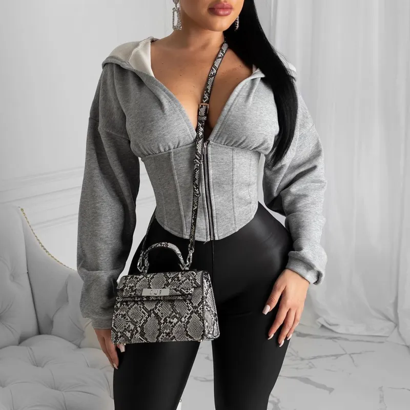 2020 Women Spring Autumn Long Sleeve Zip Hoodies Casual Solid Sweatshirt Sexy Slim Corset Sport Workout Gym Jacket