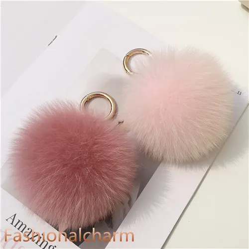 10 cm 4 "Véritable Boule De Fourrure De Renard Pompon Charme Porte-clés Téléphone Pendentif Porte-clés Cadeau Glands