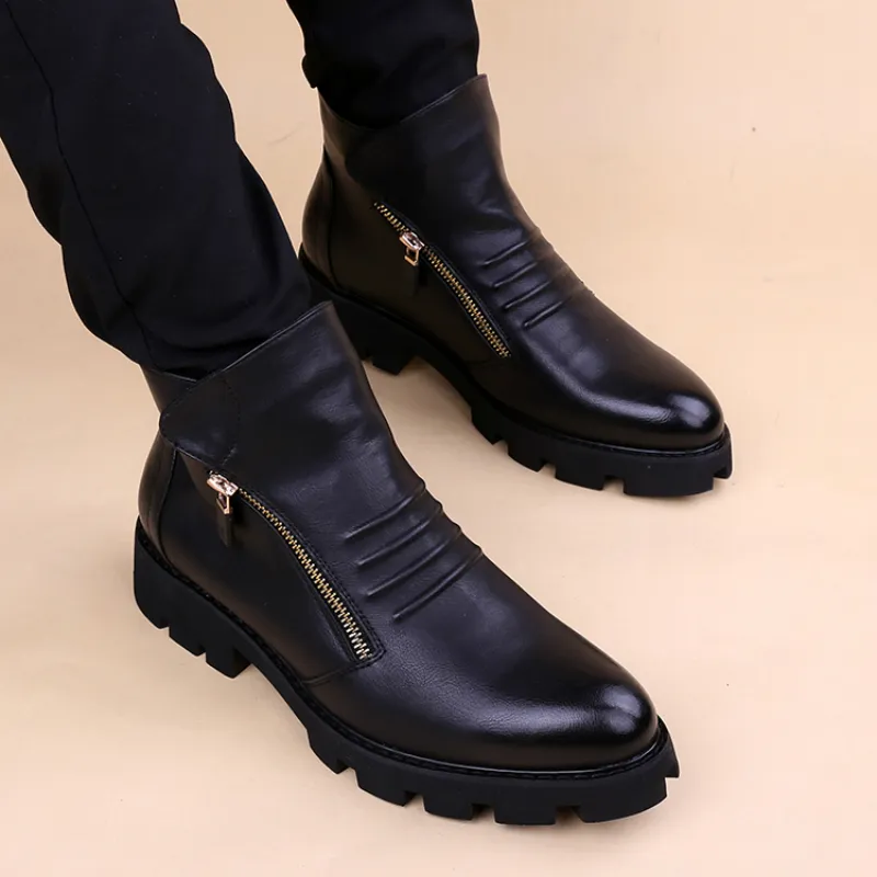 Çizmeler Erkek Eğlence Kovboy Doğal Deri Ayakkabı Parti Gece Kulübü Elbise Platformu Çizme Ayak Bileği Botas Masculina Zapatos Hombre Botines