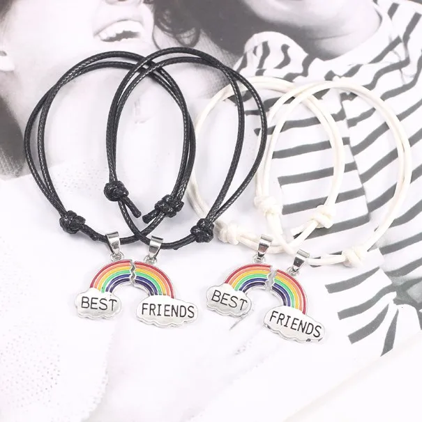 Rainbow Bästa Vänner Armband För Kvinnor Flicka Retro Läder Rope Justerbar Storlek Bangles BFF Forever LGBT Smycken Present Pulseras