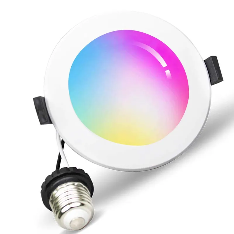 Faretto da incasso a LED WiFi RGBCW da 3,5 pollici, telecomando per app da 10 W, plafoniera a LED dimmerabile RGBCW multicolore, compatibile con Alexa