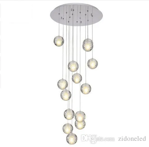 Modern LED Crystal Chandelier Large Bubble Crystal Lamps 14 Lights Hang Lustres De Cristal Stair Pendant Lighting Fixture