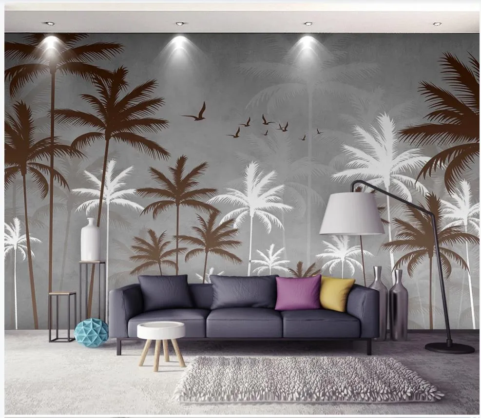 Stunning 3D Beach Tree Murals Palm Tree Wallpaper For Living Room ...