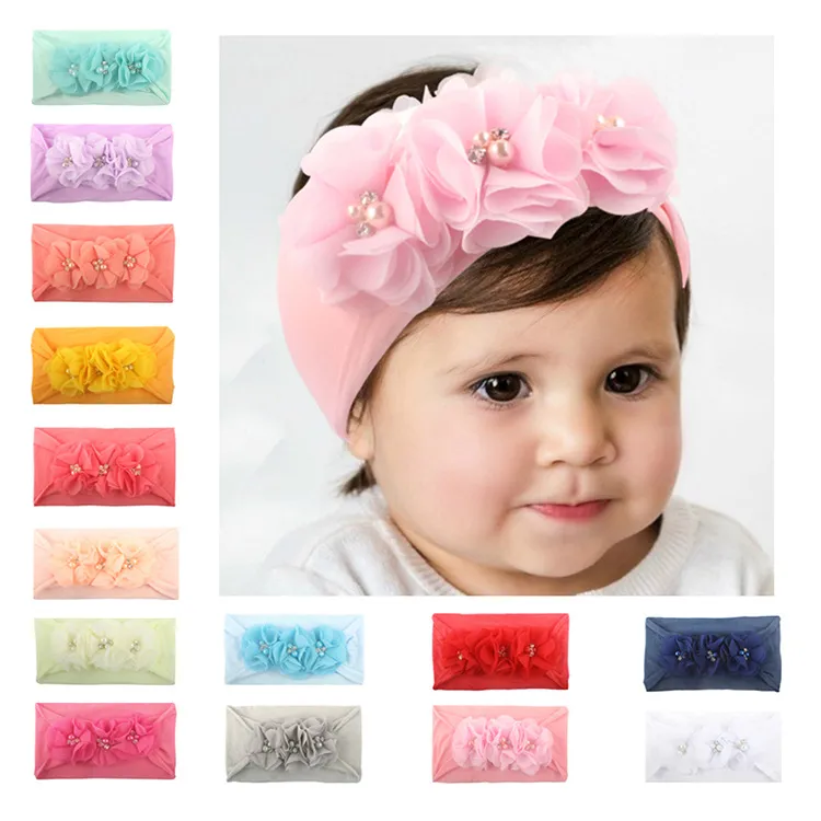 아기 소녀 쉬폰 꽃 매듭 터번 머리띠 부드러운 나일론 헤드 랩 스트레치 소녀 헤어 밴드 Bandanas Boutique 헤어 액세서리