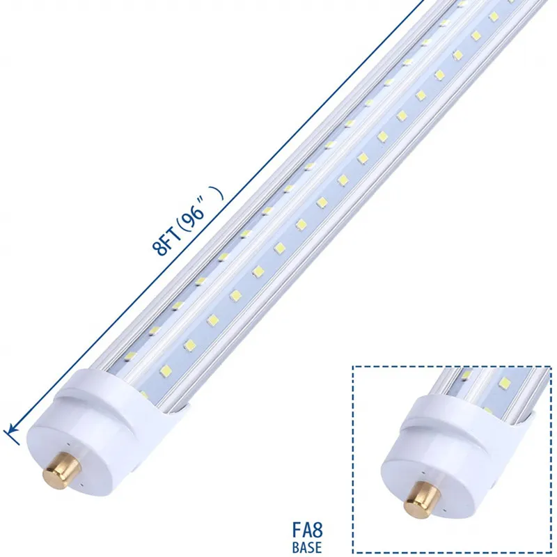 8ft LED 라이트 튜브 V 모양 72W 6000K 단일 핀 FA8베이스 T8 T10 T12 LED 형광 전구 교체 150W 등가