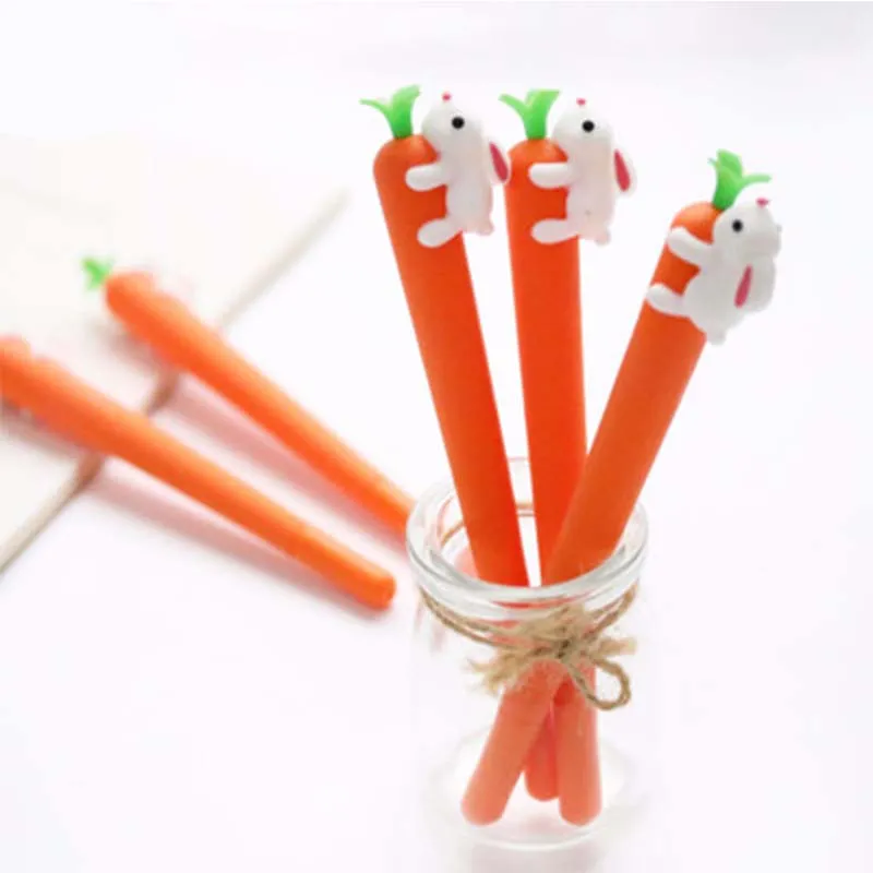 Carrot Modeling Gel Pen Cute Cartoon Rabbit Realistic Soft Silicone 0.5 MM Black Signature Pen Replaceable Needle 57