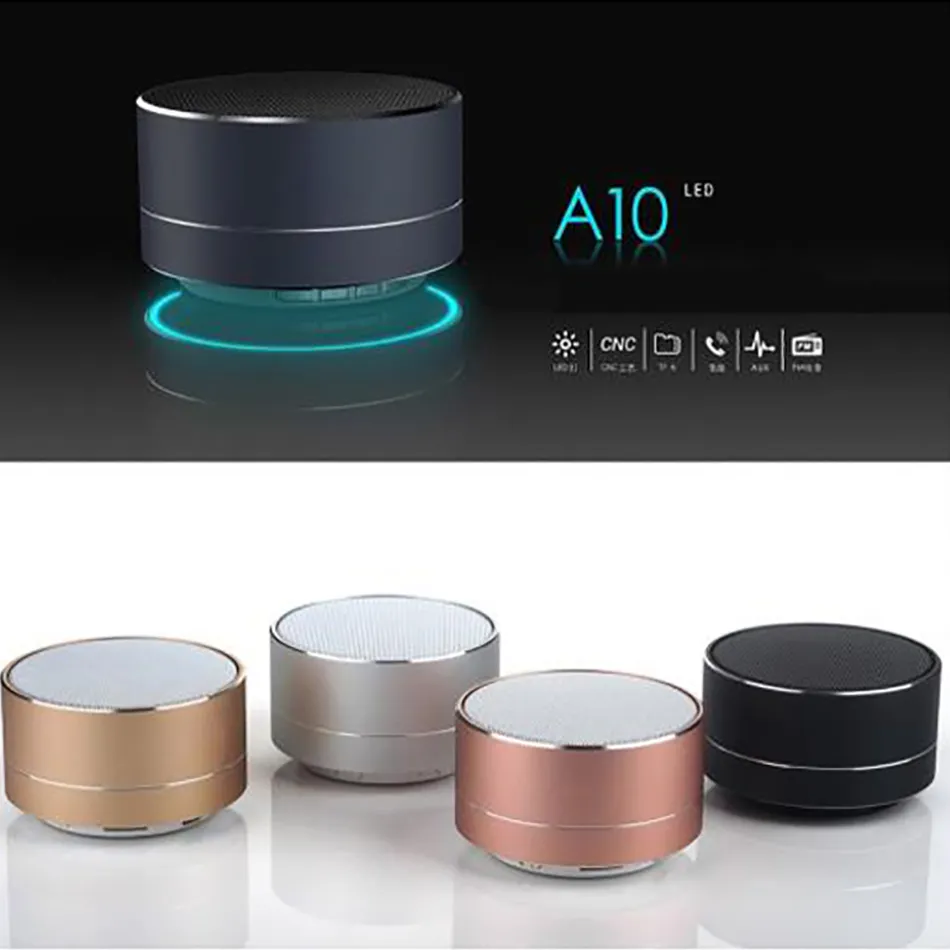 Mini Portable Speakers A10 Bluetooth Speaker Wireless Handsfree with FM TF Card Slot LED Audio Player for MP3 Tablet PC in Box