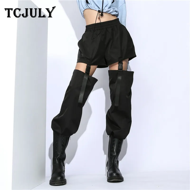 TCJULY Autumn 2018 New Harajuku Cargo Pants Women Hollow Out Detachable High Waist Trousers Loose Casual Black Full Length Pants