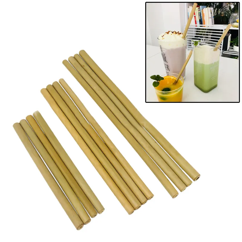 Palha De Bambu natural 195/200/230 cm Amarelo Verde Reutilizável Palhas Biodegradáveis ​​Eco Friendly Saudável Bebida Palha para Festa de Casamento Bar Ferramentas