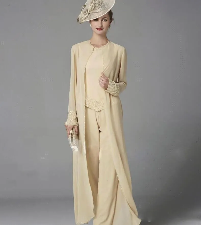 Crystal Lan Ting Bride Pantsuit Three Piece Set With Jacket Wraps And Long Sleeves Plus Size Chiffon Jewel Neck Wedding Guest Pants Suit 2020 From Haiyan4419 105.25 DHgate.Com