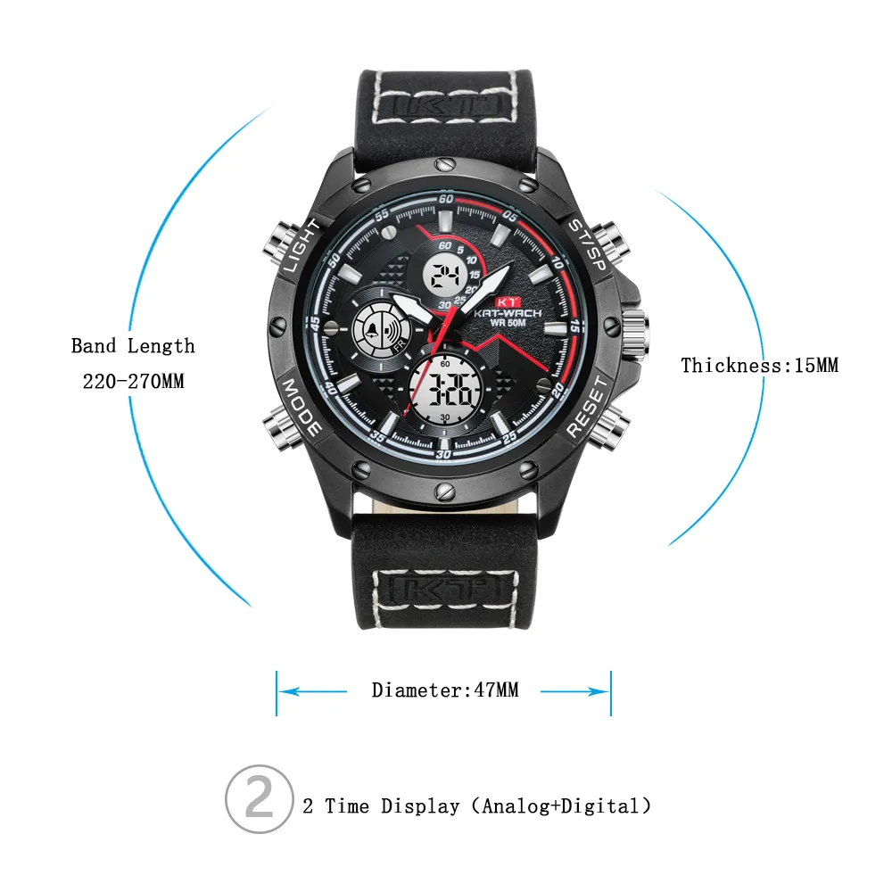 KT TOP marque montres hommes de luxe 5ATM étanche horloge hommes analogique Quartz Date montres hommes Sport militaire montre-braceletKT18052831