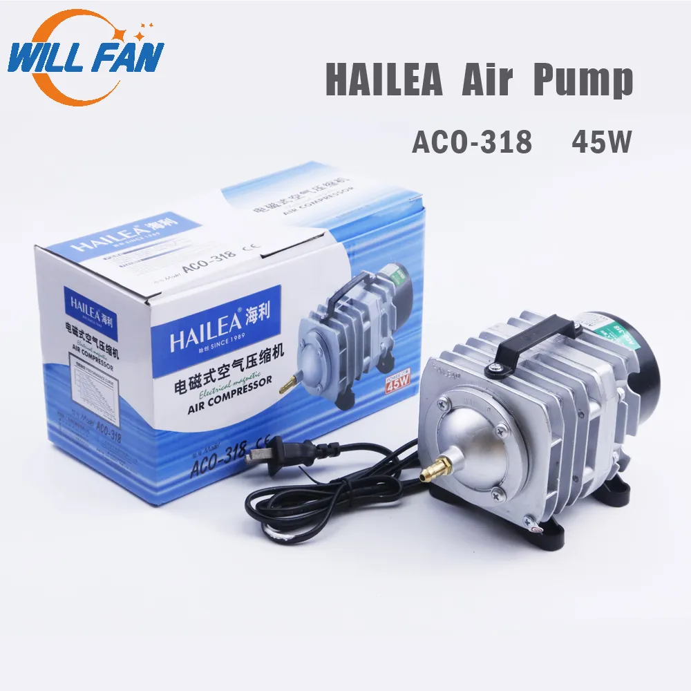 Kommer Fan Hailea Air Pump 45W ACO-318 Elektrisk magnetisk luftkompressor för laserskärmaskin 70L / min syrepumpfisk