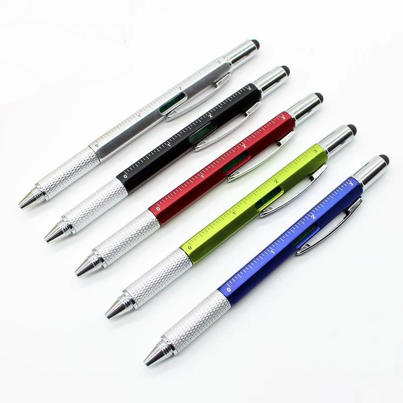 200PC Aluminium Multifunctionele Tool Ballpoint Pen / Level Instrument / Liniaal / Schroevendraaier / Capacitance Touch kan Custom Carving Logo zijn