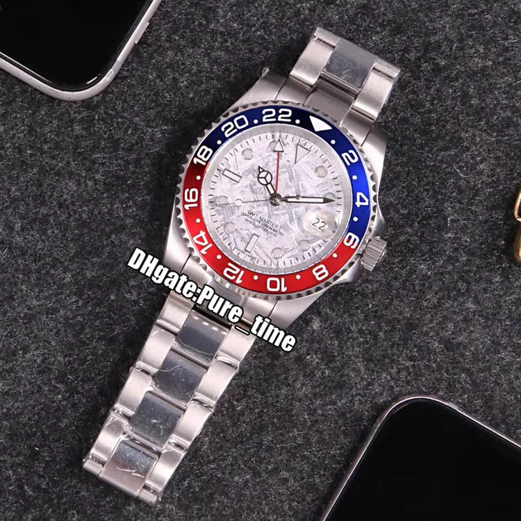Nuovo GMT II m126719blro-0002 quadrante grigio orologio da uomo automatico zaffiro blu / rosso cola lunetta in ceramica orologi con cinturino in acciaio nero bicolore