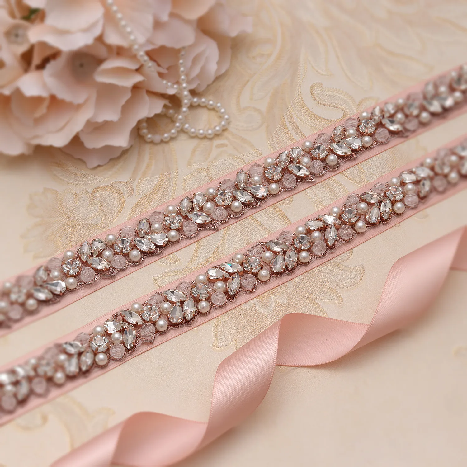 beaded belts for wedding dresses MissRDress Satin Bridal Sash Belt Rose Gold Pearl... From Rhinestonesbelt, $12.02 hot pink cocktail dress Garden Party Attire: Dress Size:34GG Ivory lace belt for